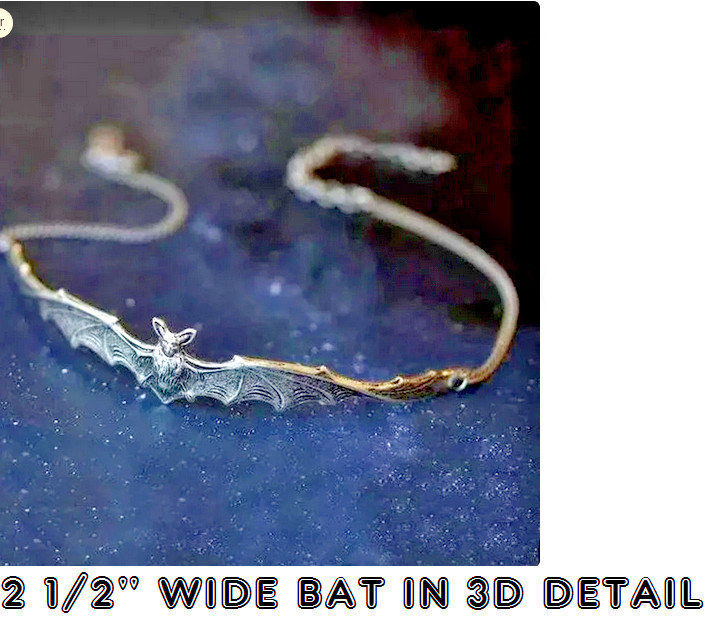 WIDE VAMPIRE BAT WING GOTH HALLOWEEN Pendant On 20″ 925 Sterling Silver Necklace