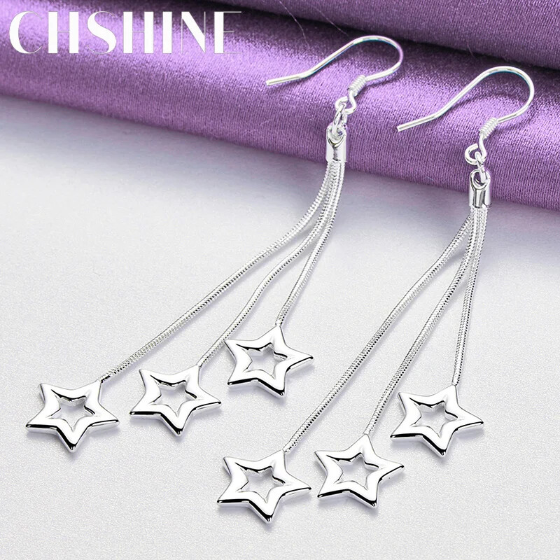 CHSHINE 925 Sterling Silver Three Stars Earrings Charm Jewelry Fashion Eardrop