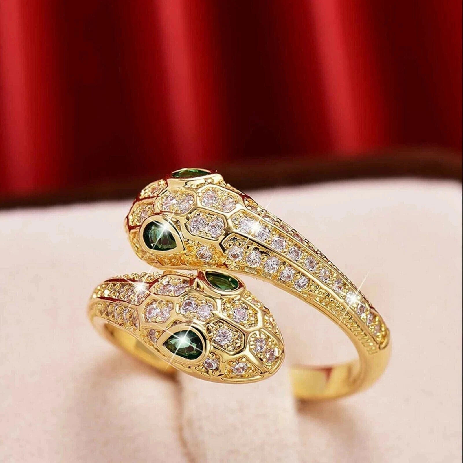 3.00Ctw Round Cut Real Moissanite Engagement Snake Ring 14K Yellow Gold Plated