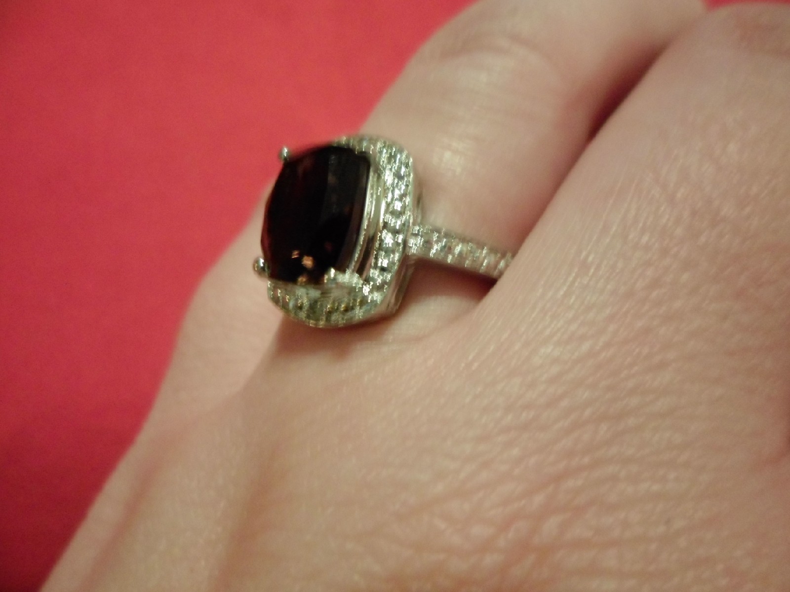 Brazilian Smokey Quartz Cushion Solitaire Ring in Platinum OverlaySize 7-3.11CTW