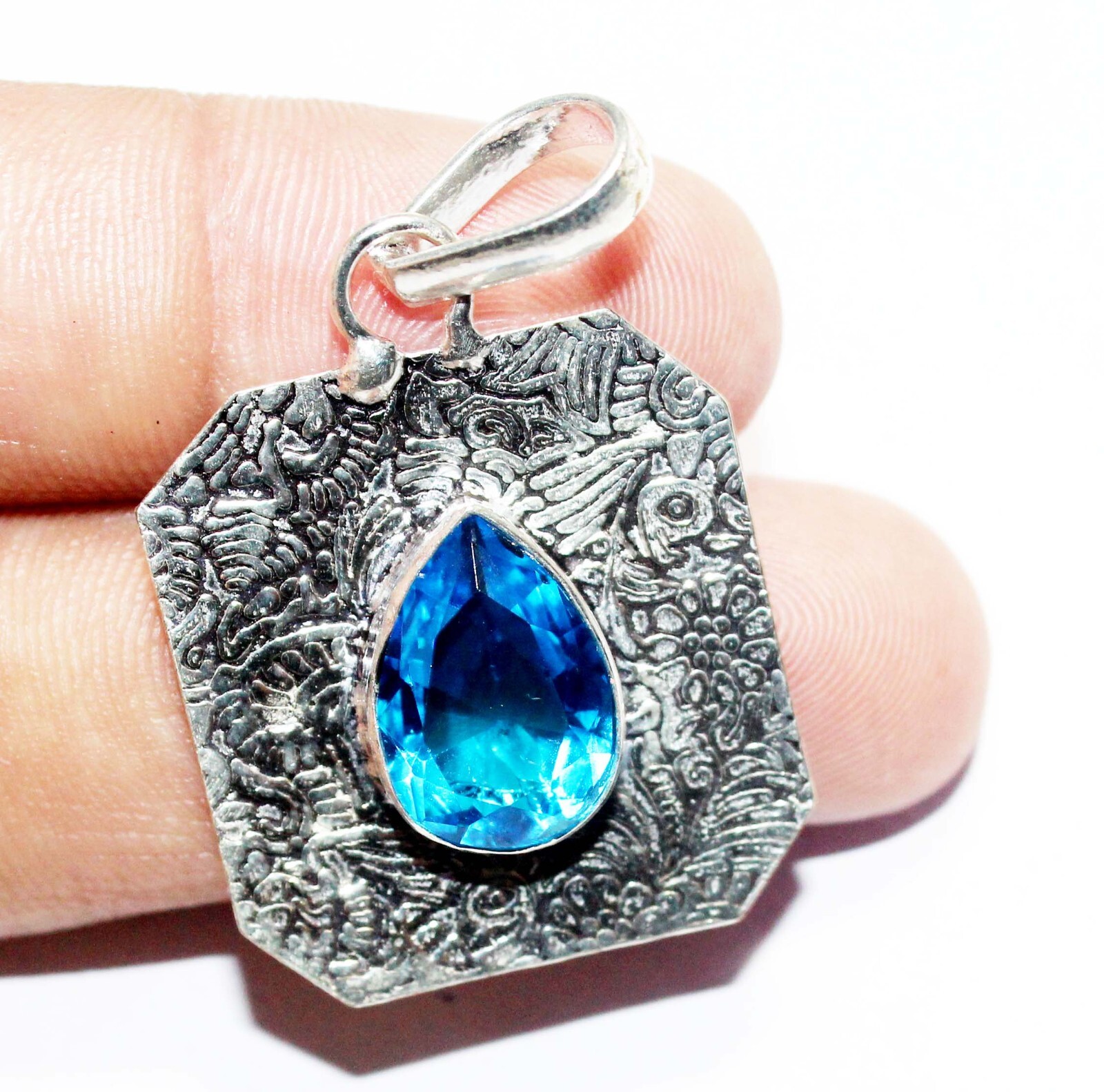 Hydro Topaz Pear Shape Gemstone Handmade Pendent Jewelry Pendant Size 1.5 Inch