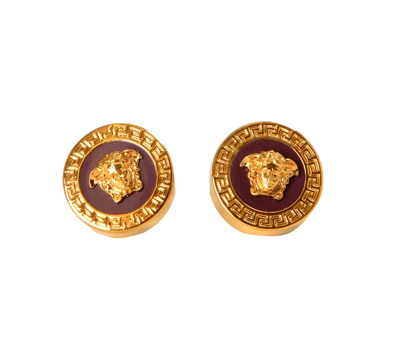 Versace Bordeaux Enamel Gold Color Metal Medusa Round Earrings
