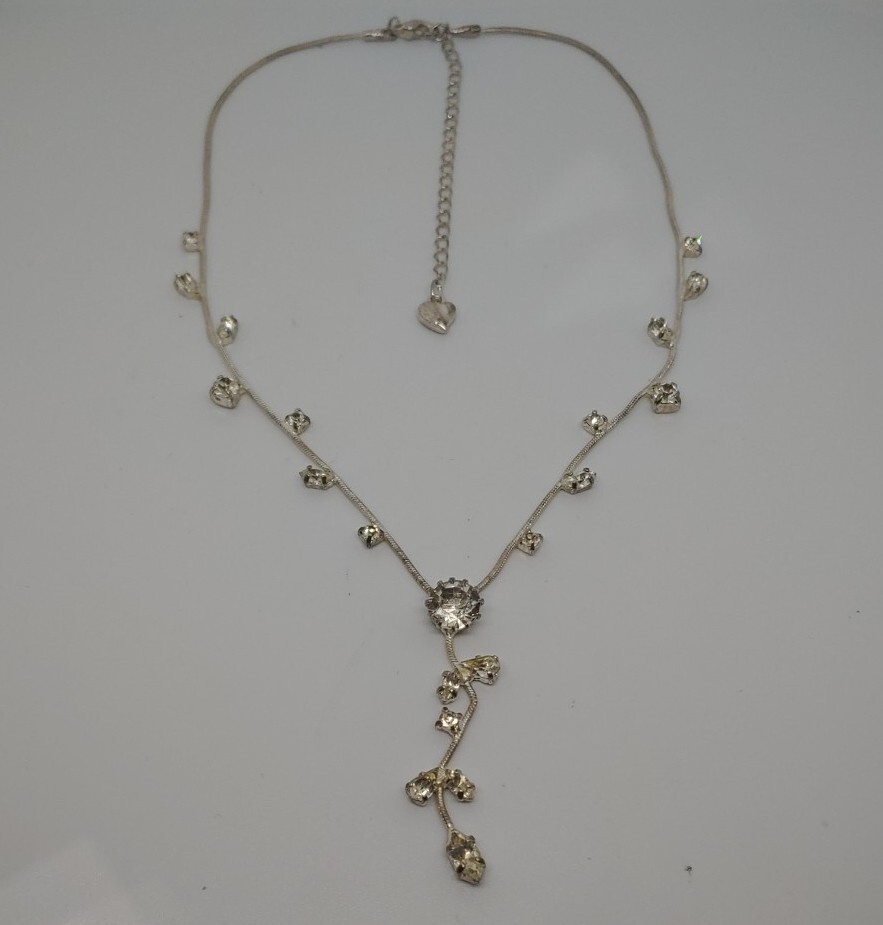 Carolee Silver Tone Rhinestone Y Drop 18″ Snake Chain Necklace 2″ Drop