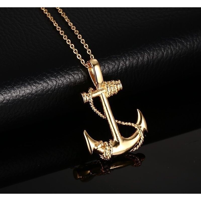 Nautical Anchor Pendant Necklaces Stainless Rope Detail Men Casual Jewelry