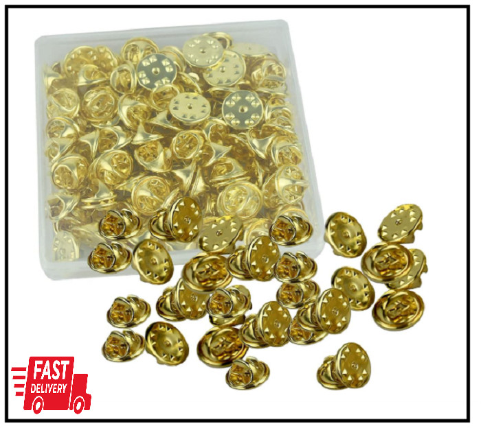 100PCS Pin Backs, Metal Locking Pin Backs, Brass Clutch for Brooch Tie Hat Badge