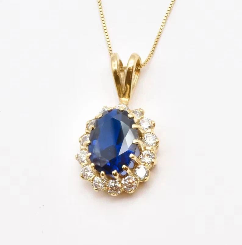 2.32 Ct Oval Cut Blue sapphire Pendant Wedding Pendant 14k Solid Yellow Gold