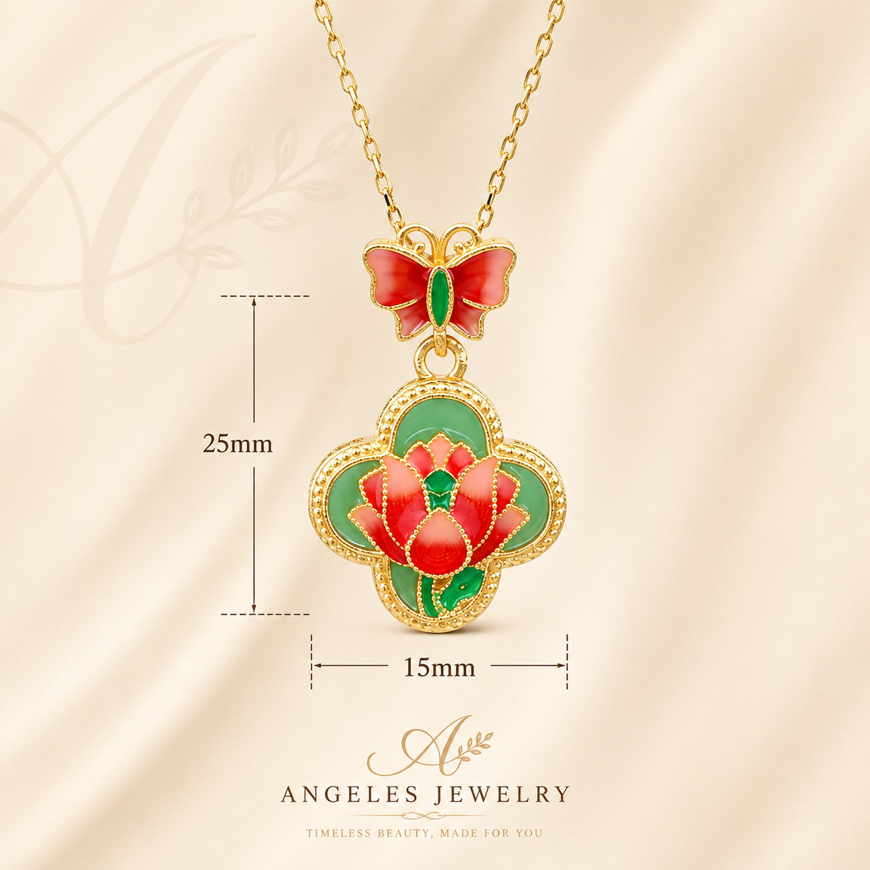 Jade Carved Flower Pendant Necklace Charm 18K Gold Plated Chain Dainty Gemstone