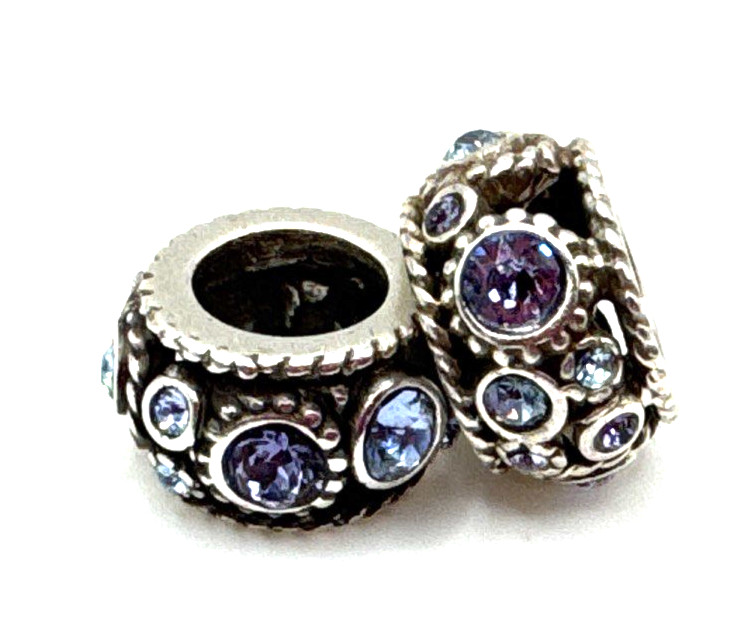 Brighton Halo Purple Blue Aqua Crystals Silver Spacer Bead-Lot of 2