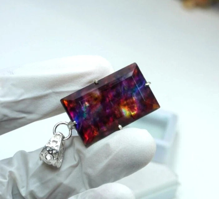 44.00 Ct Natural Ammolite 925 Solid Silver Rainbow PENDANT Certified Gemstone