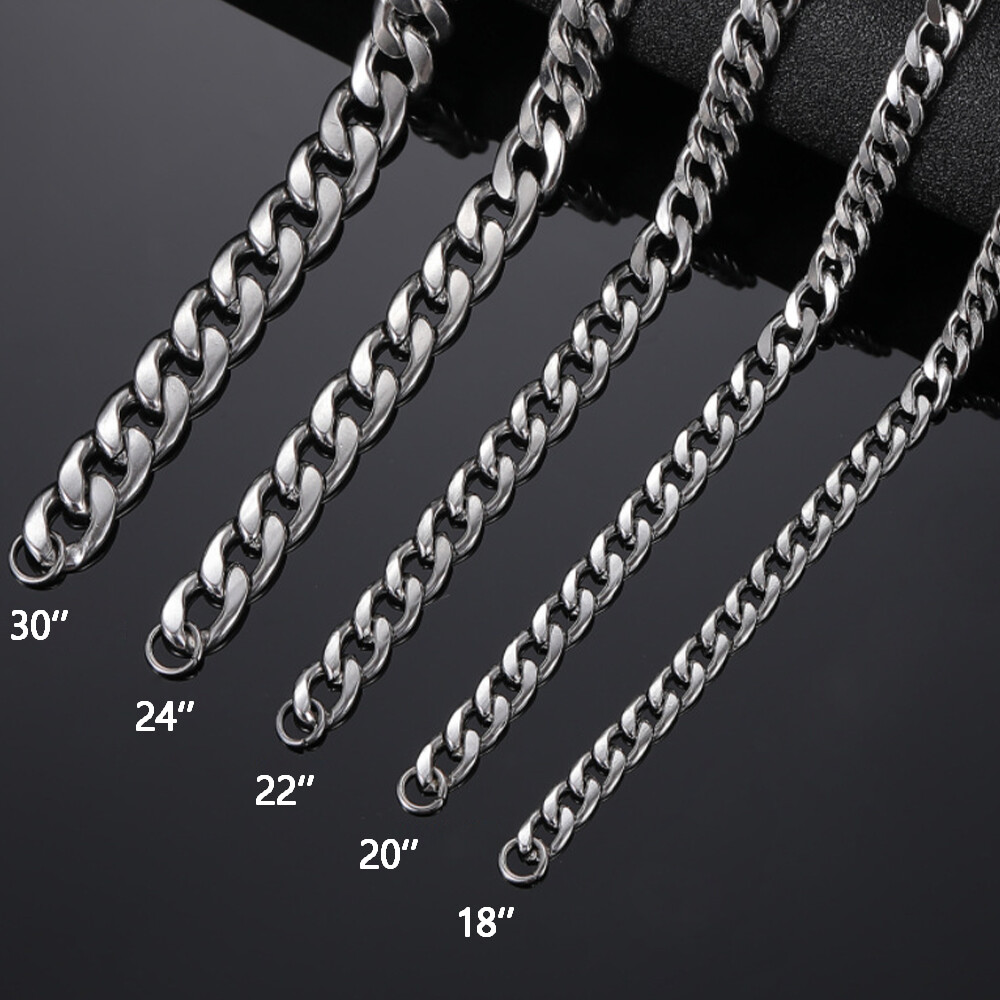 18″ 3mm Stainless Steel Chain Cuban Curb Necklace Dog Tag Women Men Link Jewelry