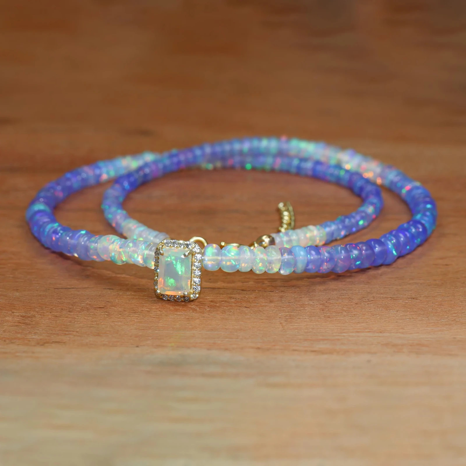 Natural Laveneder Opal Shaded Bead Necklace, Ethiopian Octagon Cut Opal Necklace