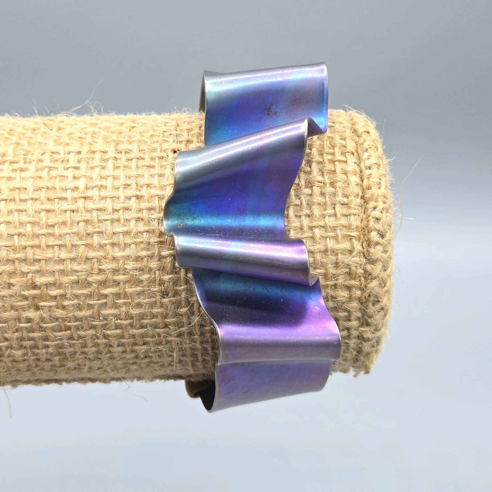 Vintage Niobium or Anodized Titanium Blue Brass Ribbon Ruffle Cuff Bracelet