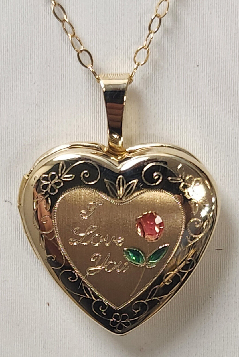 10K Yellow Gold Heart Locket with “I Love You” with 18″ 14K Gold Filled Chain