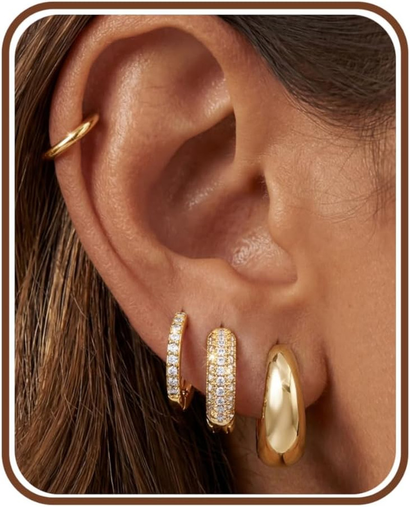 14K Gold Plated Chunky Hoop Earrings for Women Hypoallergenic – 4 Pairs Non Tarn