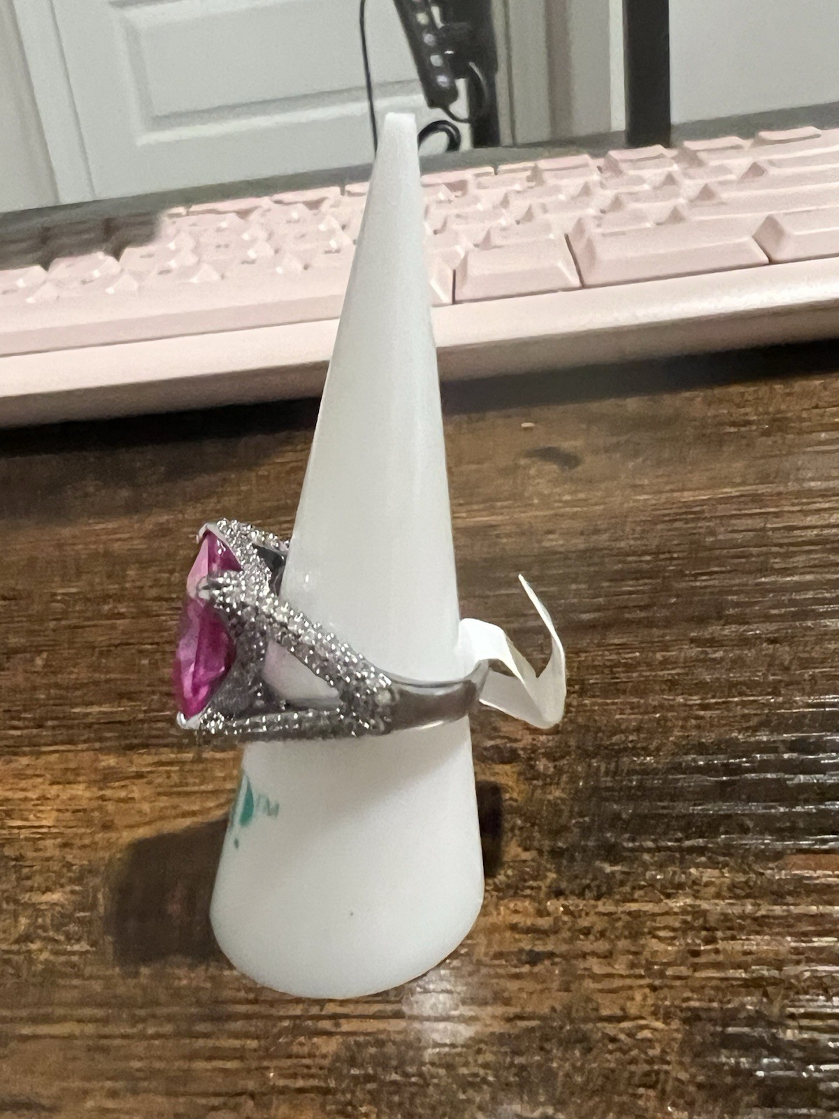 Bomb Party Ring Size 7 Glimmering Detail Pink Corundum Hematite Plating