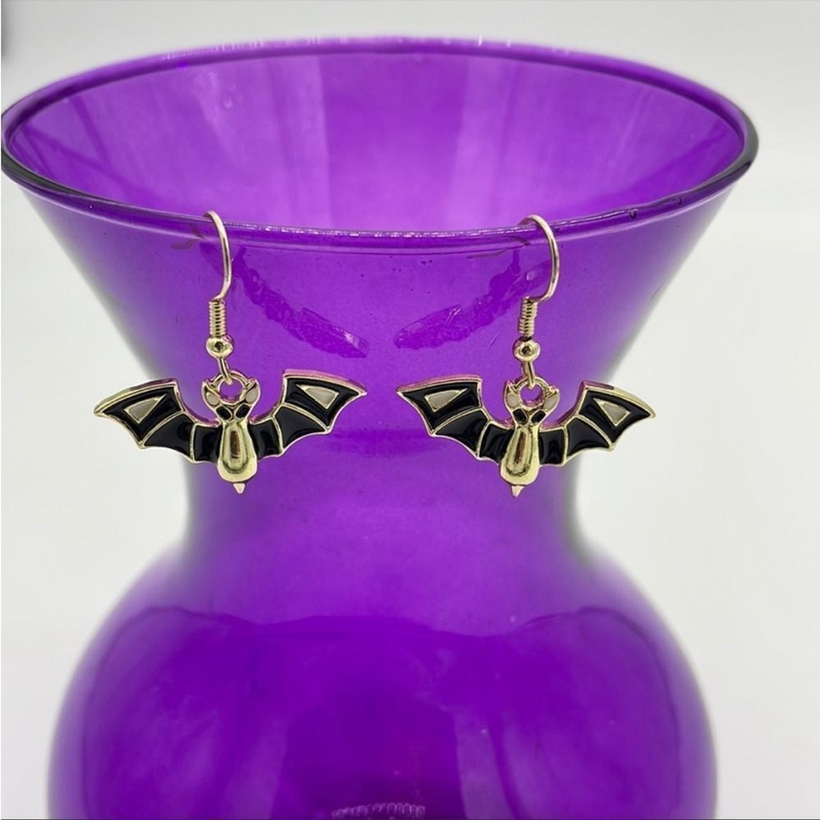 Black and Gold Bat Earrings