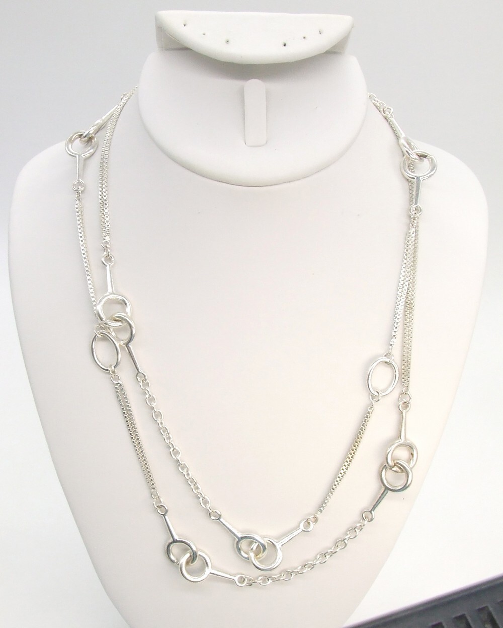 21″ Alfani Silver Tone Cable, Interlocking Ring Links & Multi Box Chain Necklace