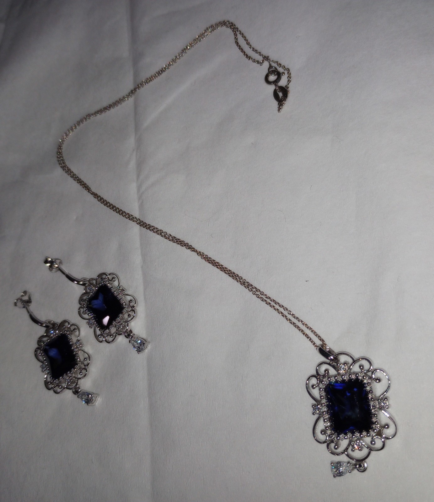 Sterling Silver B Luce Tanzanite simulated/diamond pendant and earrings set