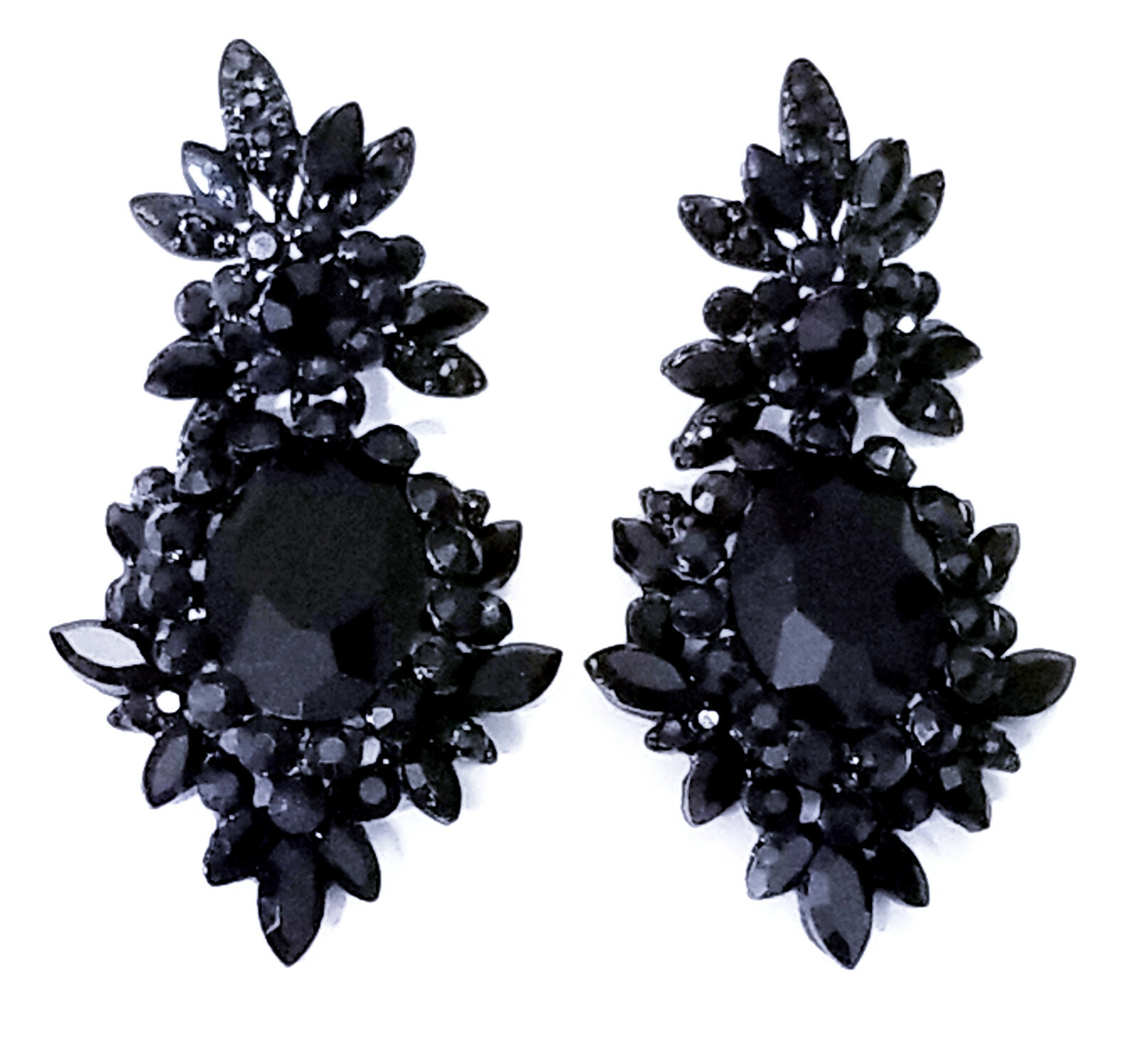 Chandelier Drop Earrings Rhinestone Bridal Jewelry Pageant 2.2 in Black