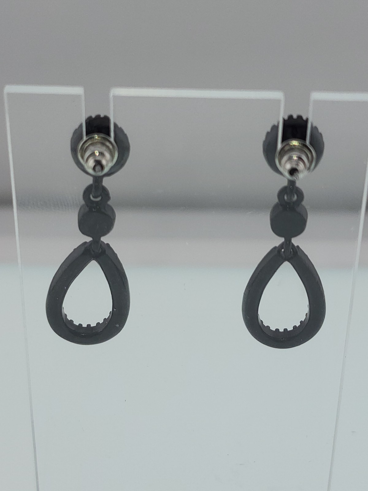 Dangle Drop Black Stone Post Back Earrings