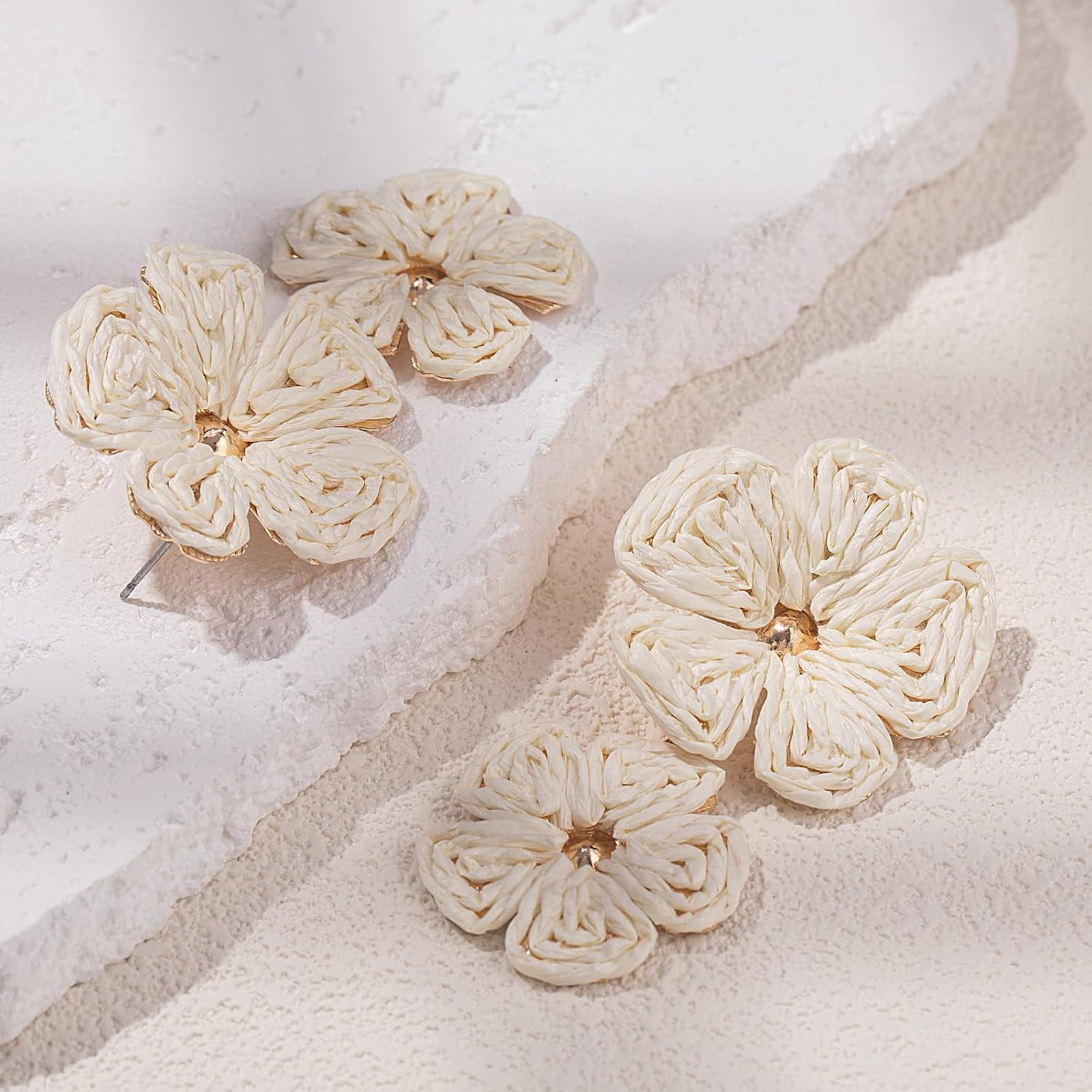 Women’s Drop Earrings Boho Flower Raffia Dangle Jewelry Summer Vacation Casual