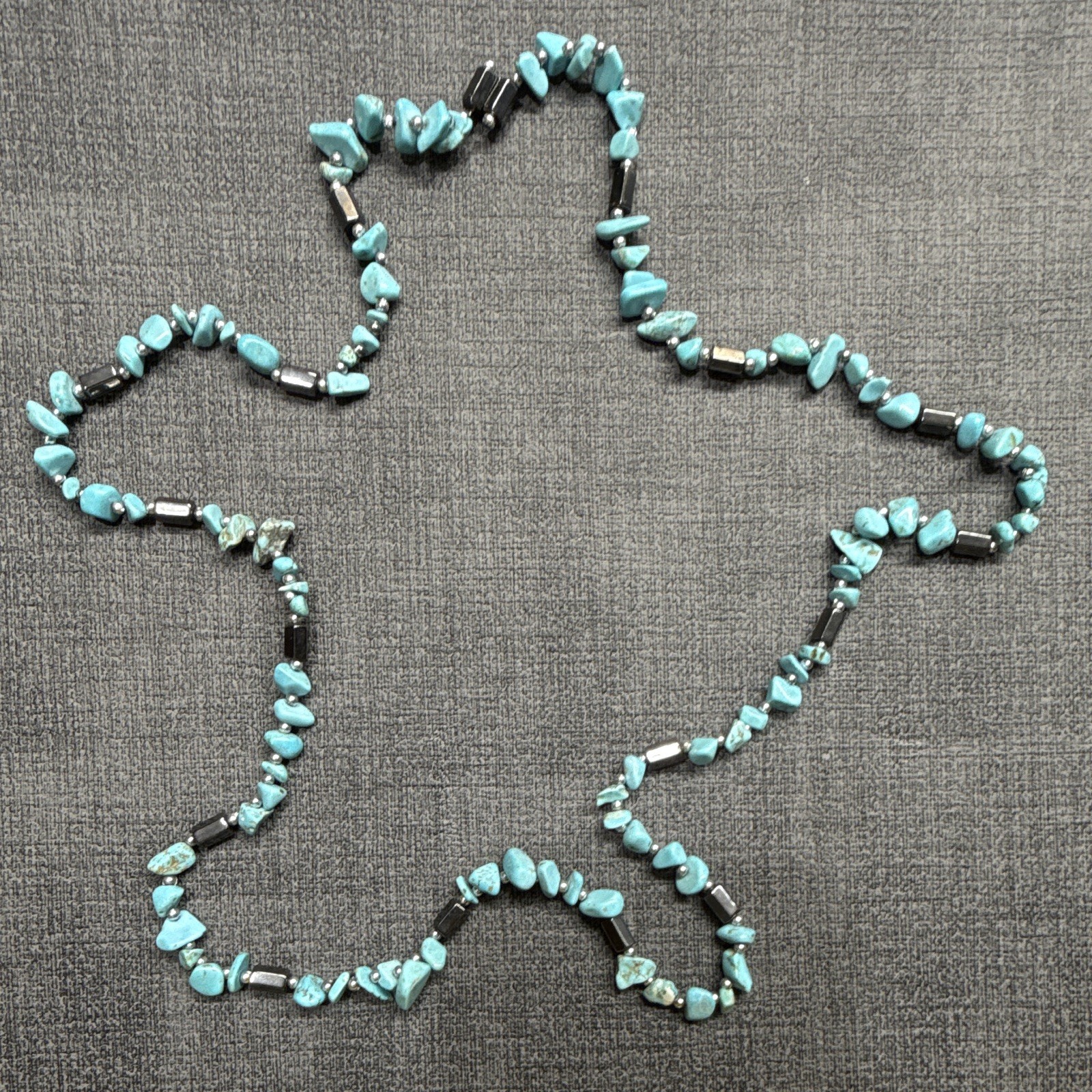 Turquoise Chip & Hematite Beaded Necklace With Magnetic Links