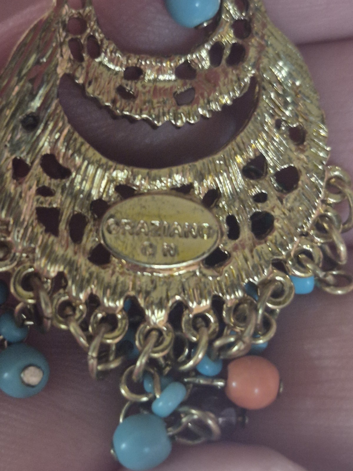 Vintage 1990s Signed Graziano CN Gold Tone Boho Chandelier Dangle Post Earrings