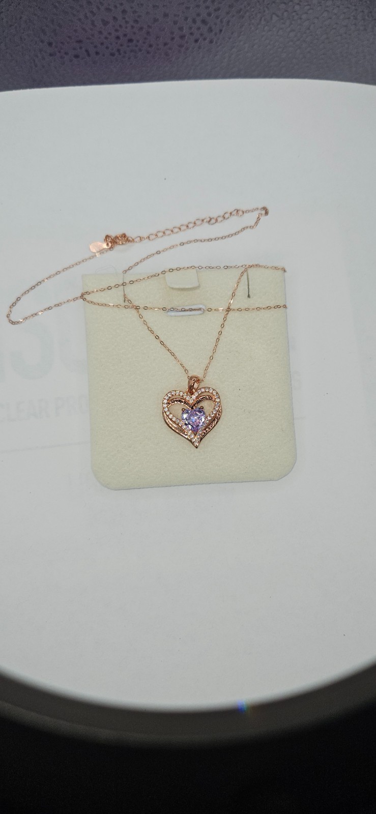 ​New Rose Gold Tone Double Purple Heart Necklace I Love You Always and Forever