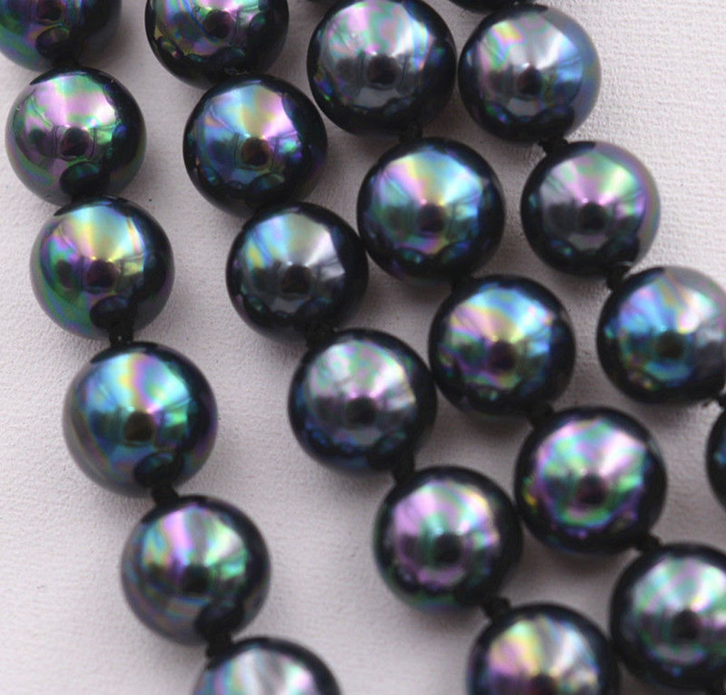 Long 50” Genuine 8mm Peacock Black South Sea Shell Pearl Round Beads Necklace
