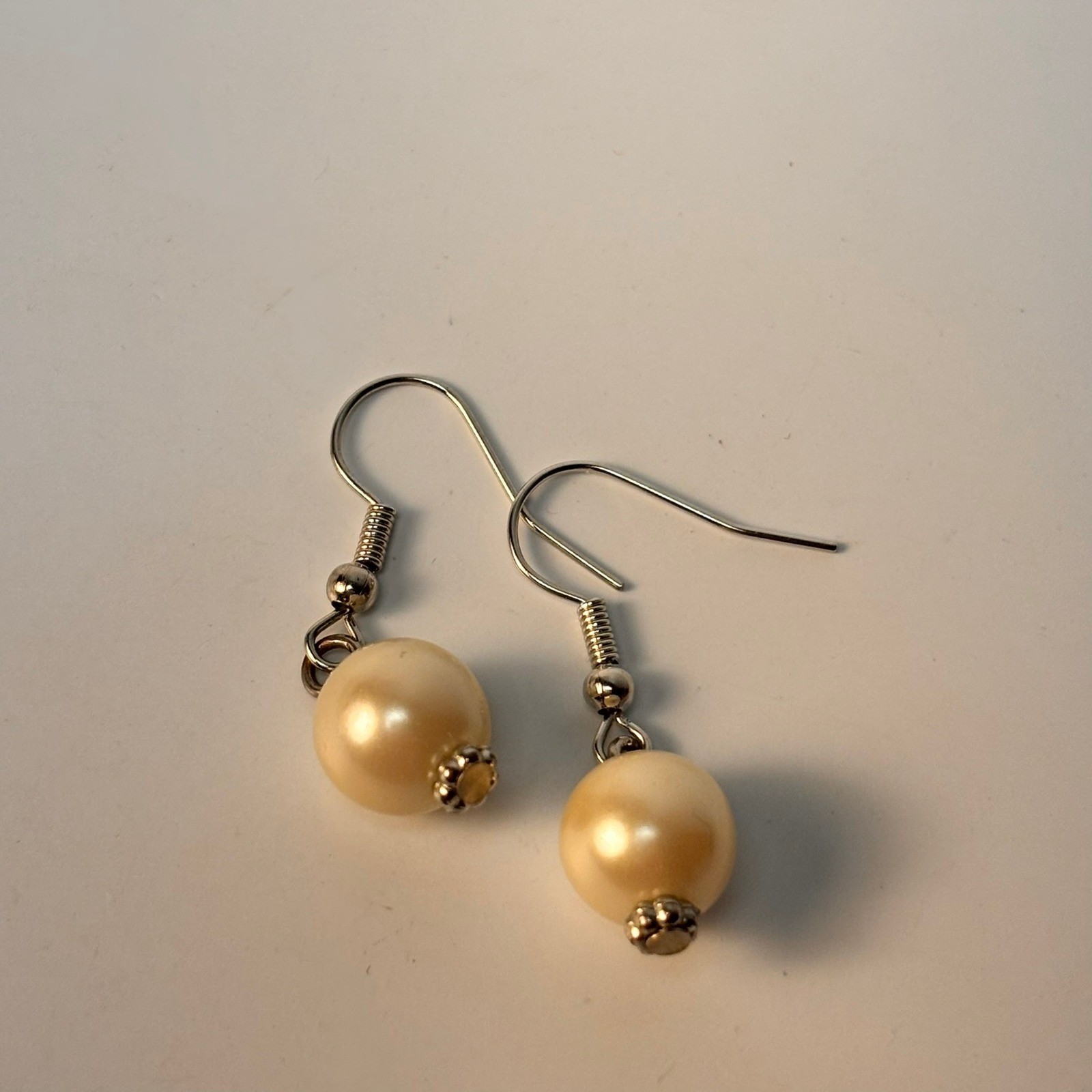 Faux Pearl Drop Earrings Cream Silver Tone Fishhook Dangle Classic Jewelry