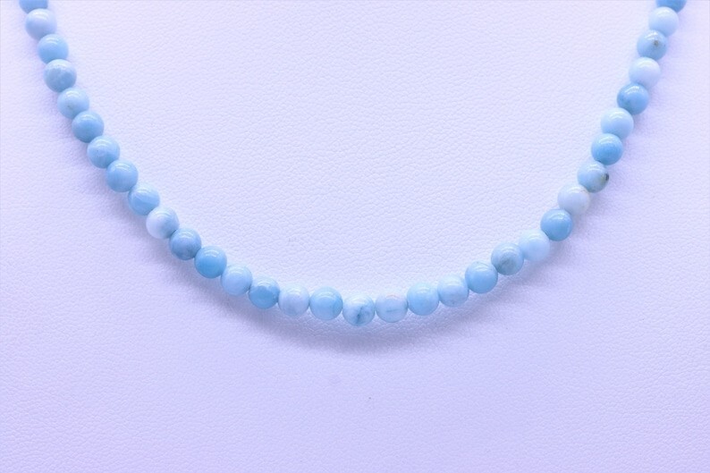 AAA+ Blue Larimar Smooth Round Gemstone Beaded 8MM Men & Women Necklaces 18”