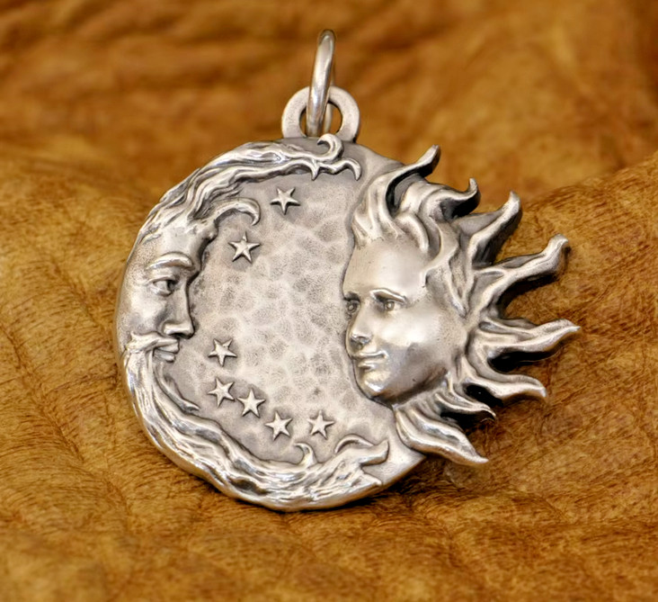 MOON SUN FACE STARRY STAR CELESTIAL Pendant 925 Sterling Silver 26″ Necklace