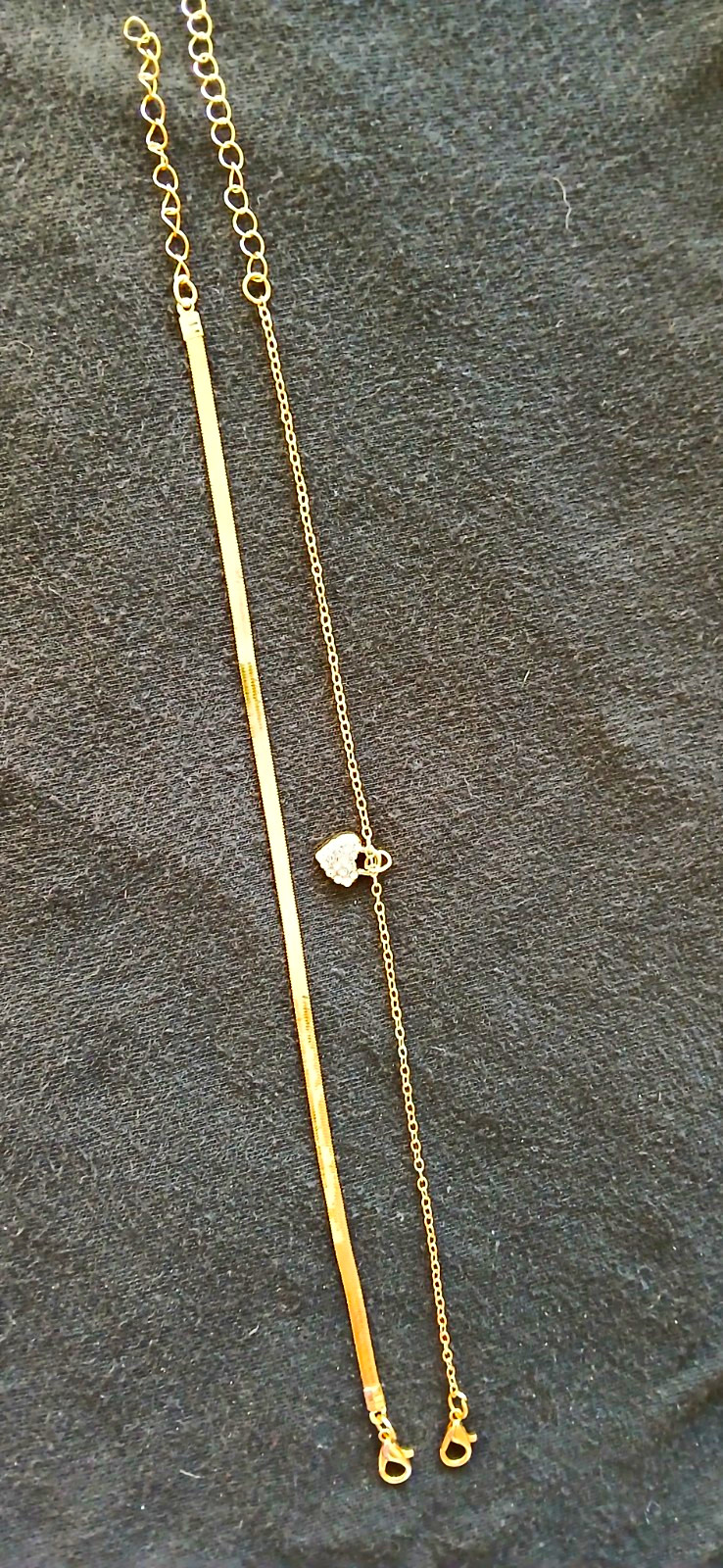 Stackable 2pc Anklet Set, 1 with a Heart Charm, 1 (No Charm) Herringbone Anklet