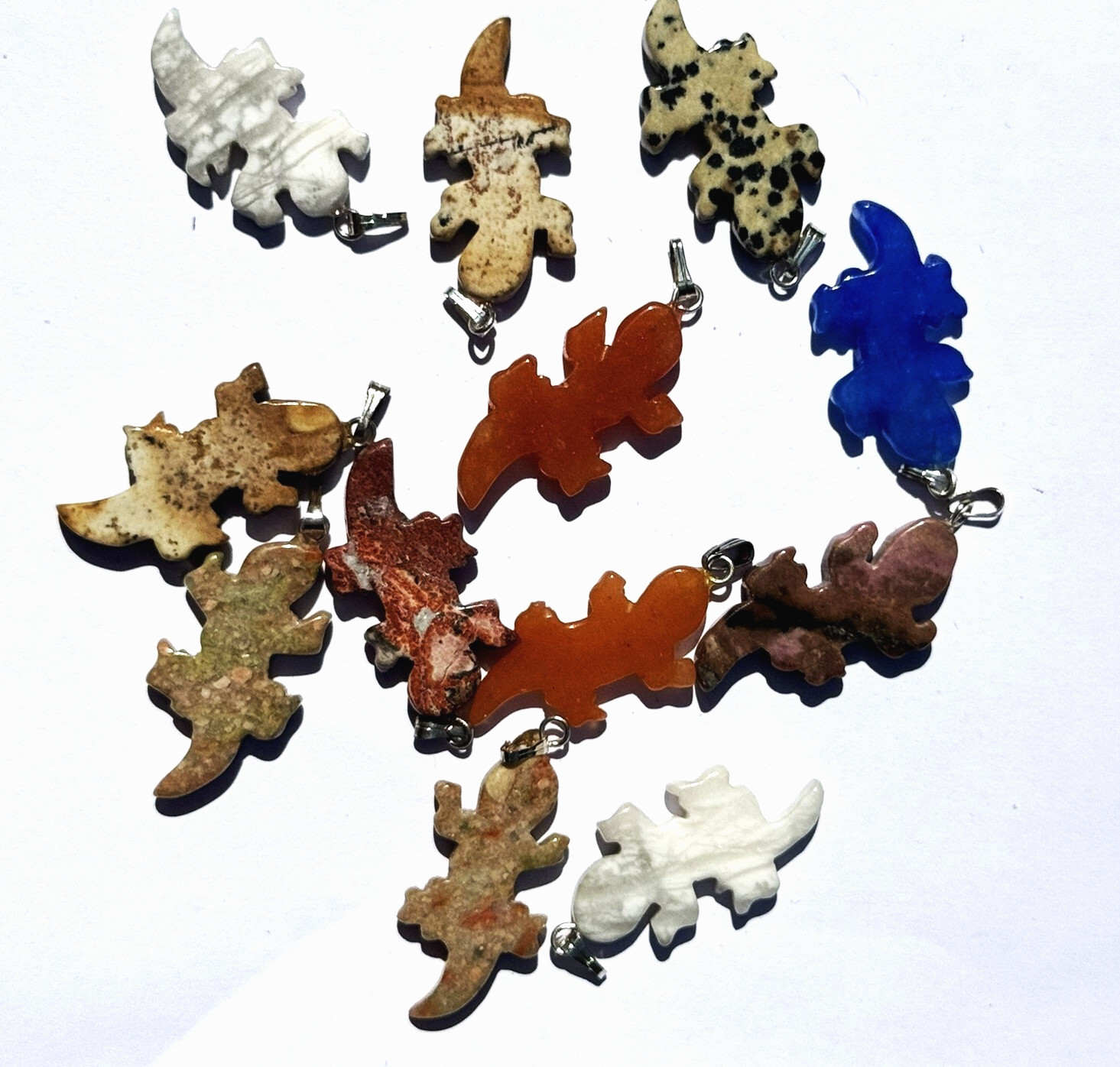 Wholesale Lot 25 Assorted Hand Made Lizard Stones Pendants 1 3/8 inches long