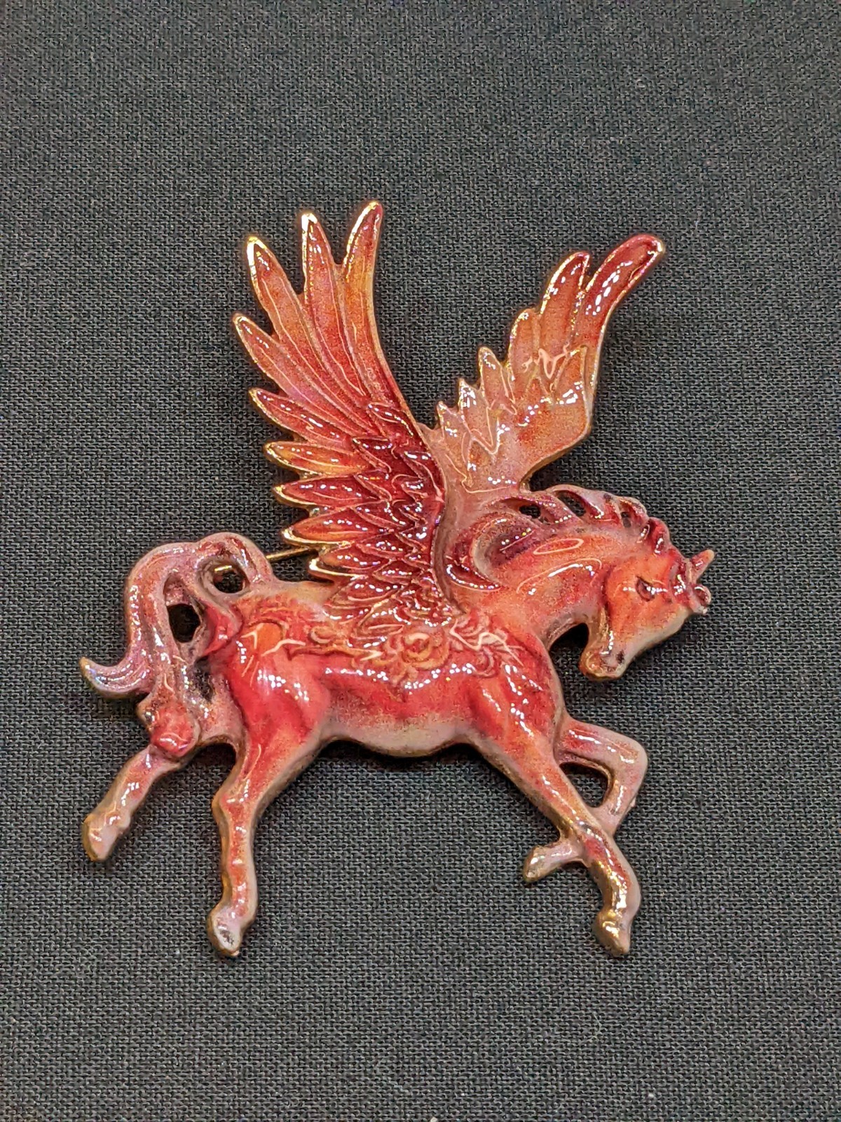 Pegasus Brooch Equestrian Red Enamel Fantasy Festival Ren Fair Pin New