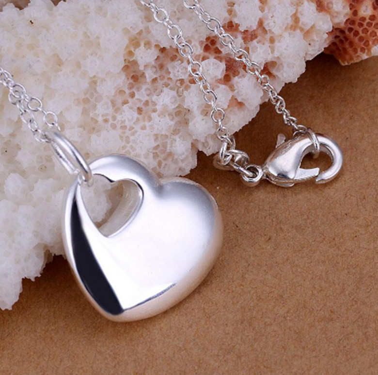 925 Sterling Silver 18″ Rolo Link Chain Heart Pendant Womens Necklace #NE112