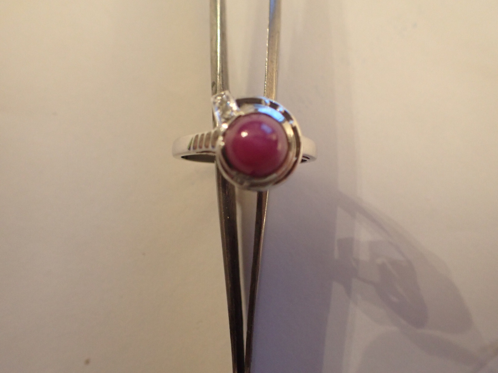 Pink or Purple Star Sapphire Ring 14k White Gold Jewelry &Three Diamonds Size 6