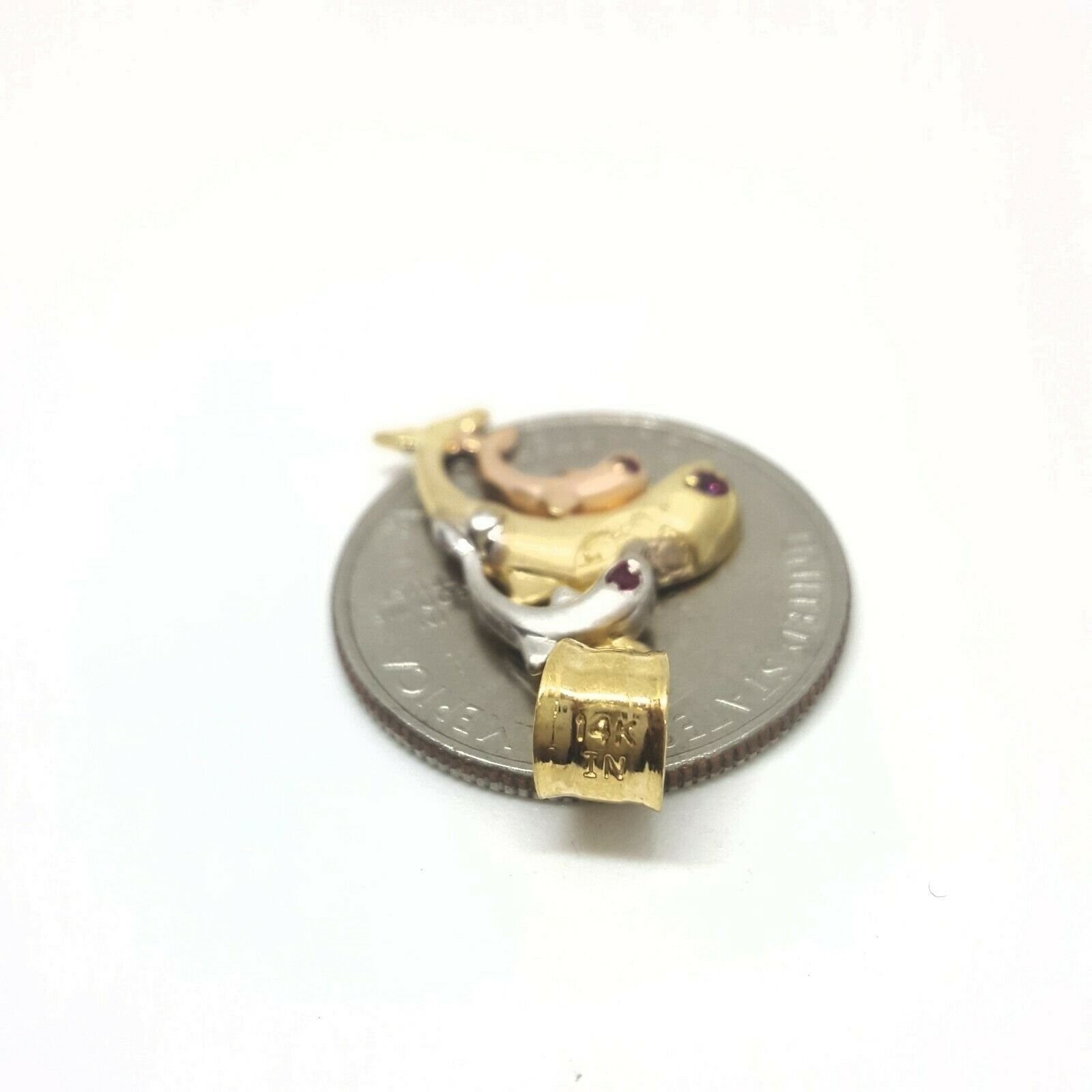 New 14k tri color Gold 3 dolphins Pendant charm gift fine jewelry for her 2.4g