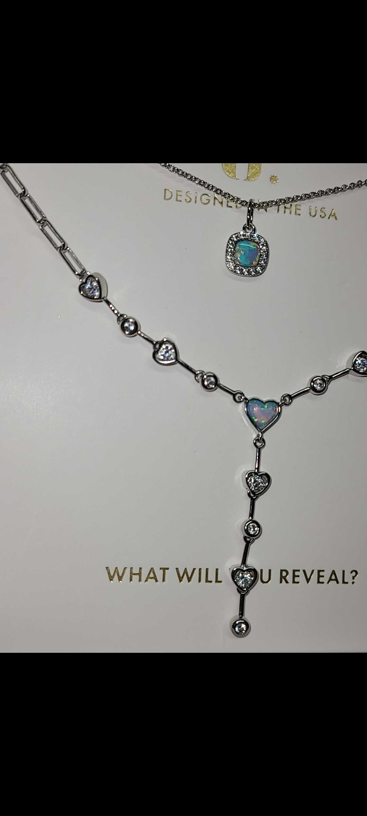Bomb Party Luxe Layers It’s A Beautiful Life Necklace Silver Fire Opal heart