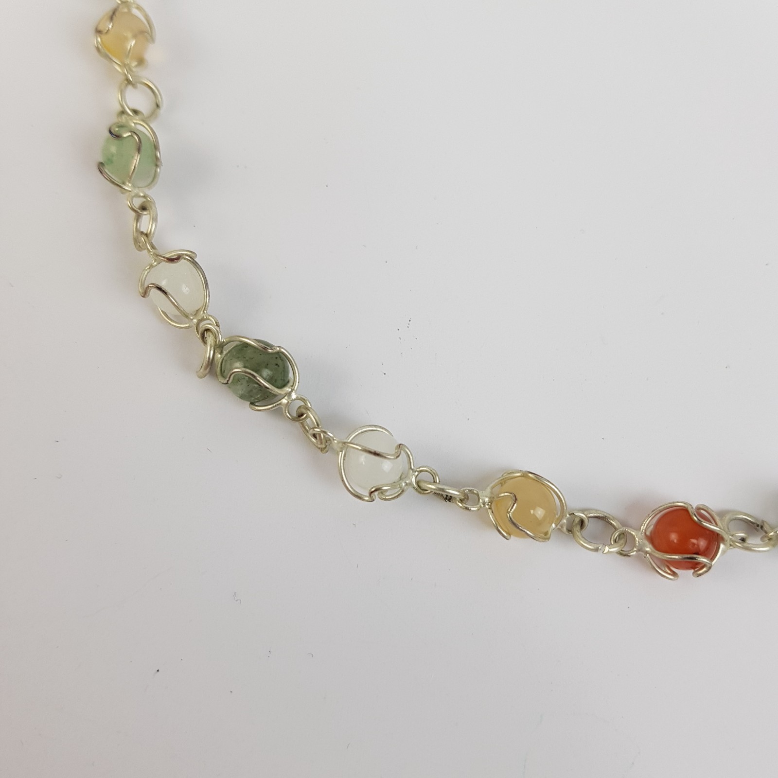 Mixed Colour Semi Precious Gemstone Silver Tone Wire Wrapped Necklace 52.5cm