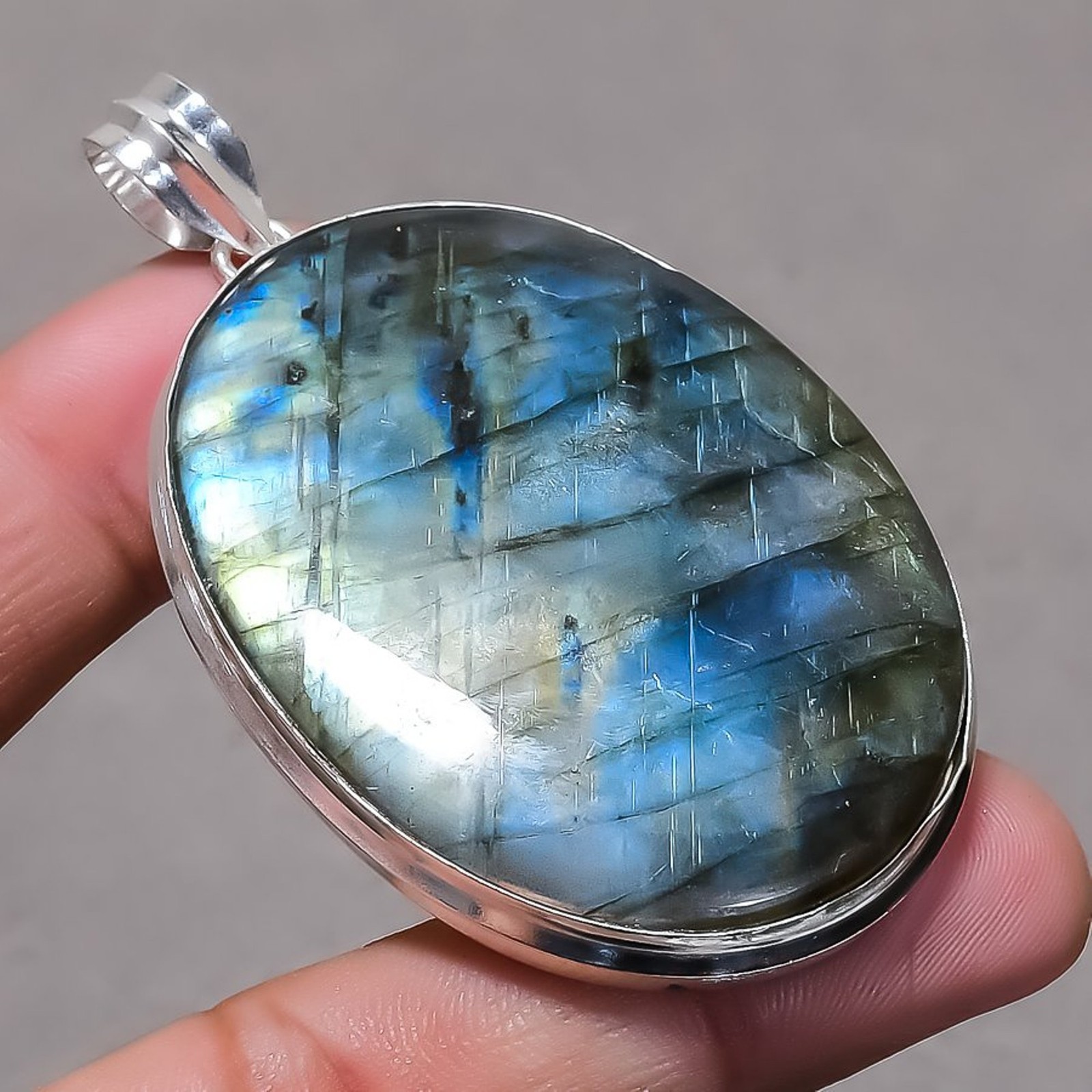 Blue Fire Labradorite Oval Shape Gemstone Pendant Handmade Jewelry 2.7″ FP 3195