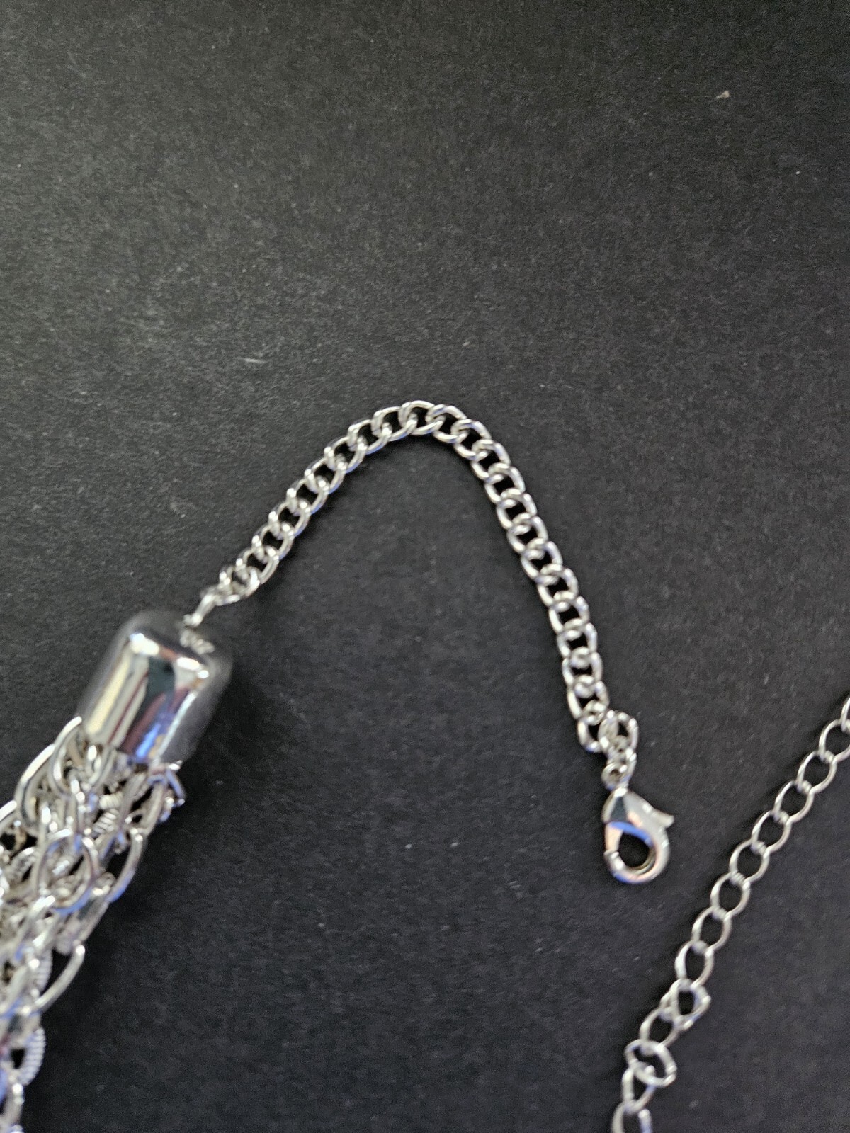 Stunning Vintage Multi Layer Chain Necklace Lacy Silver Tone 30″