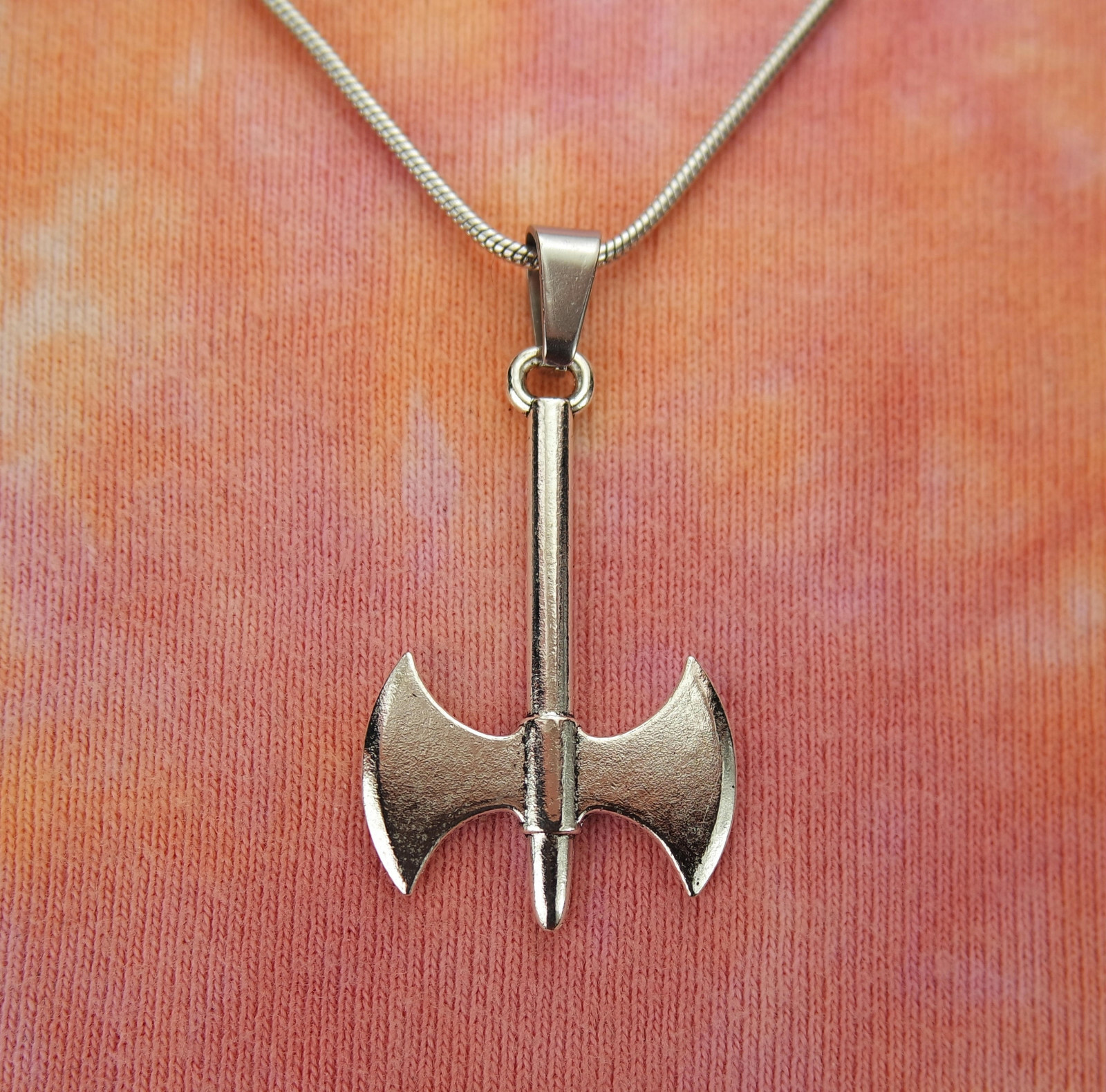 Large Labrys Necklace, Double Bladed Antiqued Zinc Axe, Female Symbol Strength