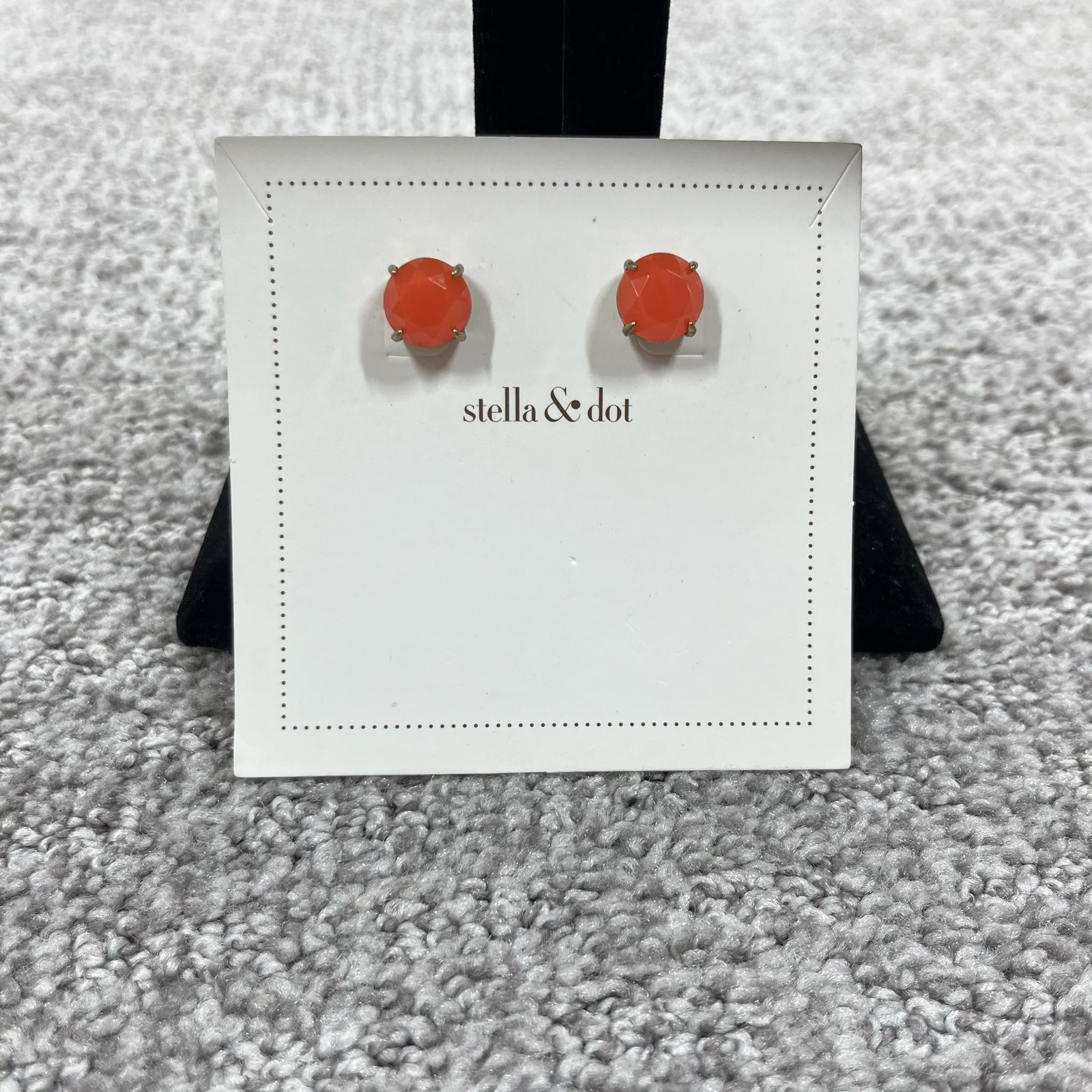 Stella Dot Orange Stud Earrings Gold Tone Round Womens Jewelry New Statement