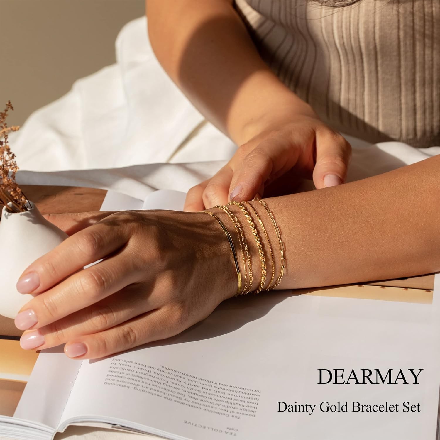DEARMAY Gold Bracelets for Women Waterproof, 14K Gold Plated Jewelry Sets Trendy