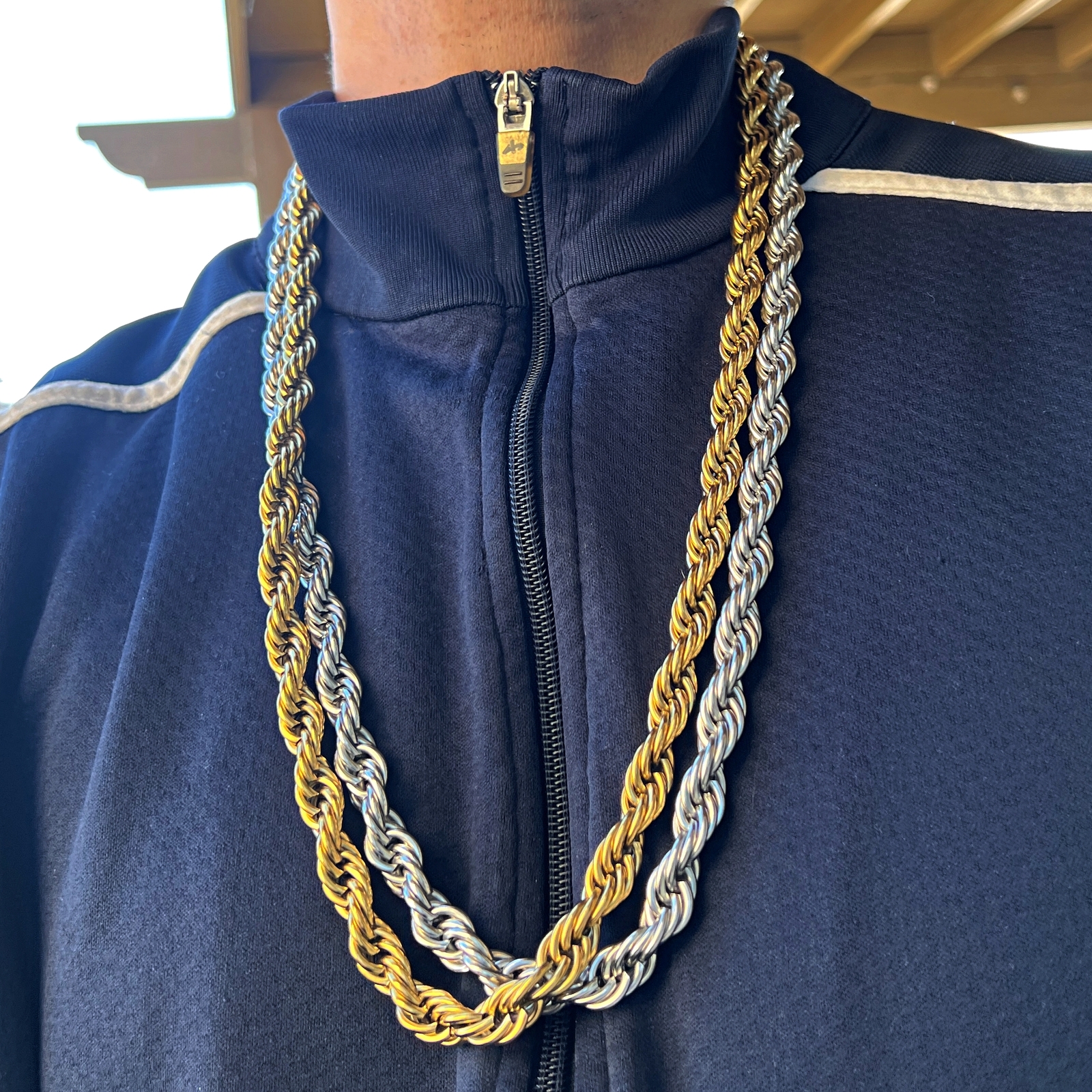 Mens 316L Stainless Steel Rope Chain Necklace 18k Gold Plated Or Silver 10MM 30″