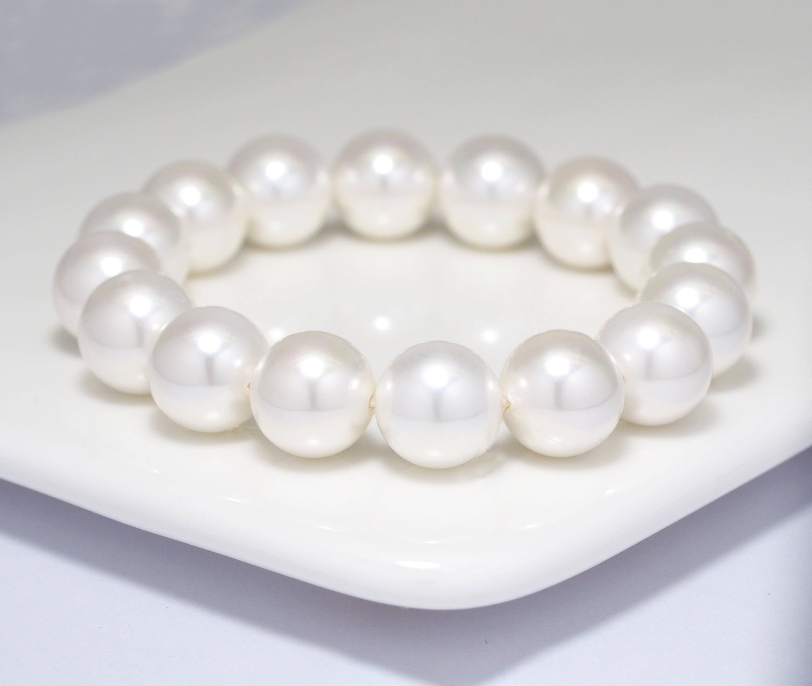 Natural Round Smooth White MOP Stretchy Bracelet, 8mm/10mm/12mm, Sku#EF277
