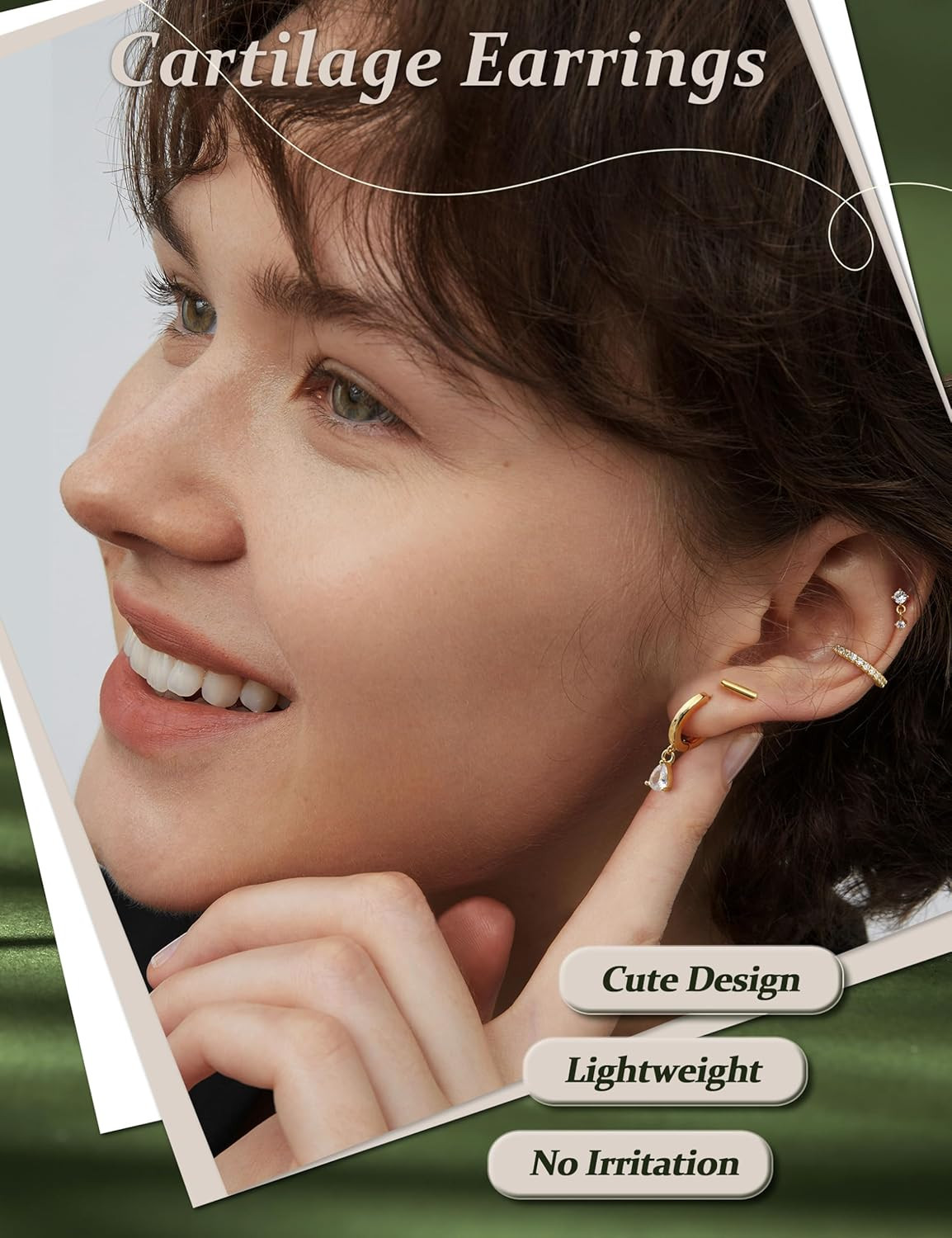 Hypoallergenic Silver Gold Earrings Stacks – 9 Pairs 14K Gold Plated Surgical St