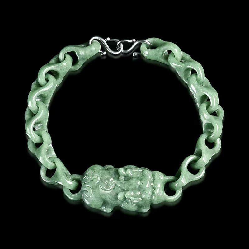 Real Grade A Natural Green Jade Jadeite Dragon Pixiu Anchor Link Bracelet