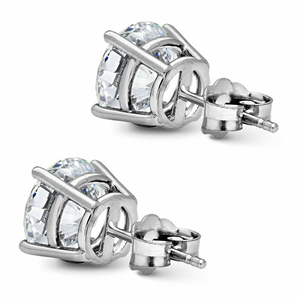 MENS 4 CARAT CZ Stud Earrings Round large guys cubic zirconium WHITE GOLD FILLED